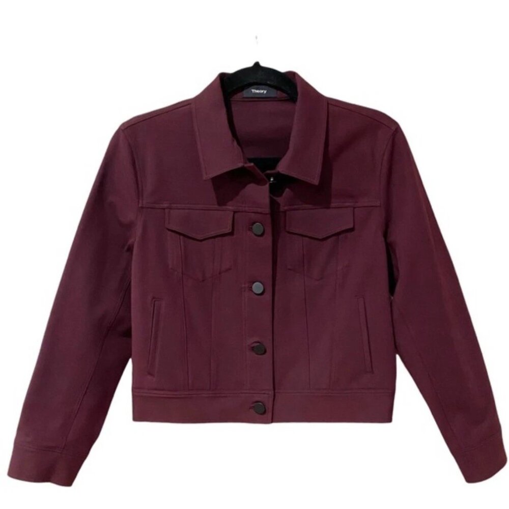 THEORY Bordeaux Double Stretch Denim Jacket